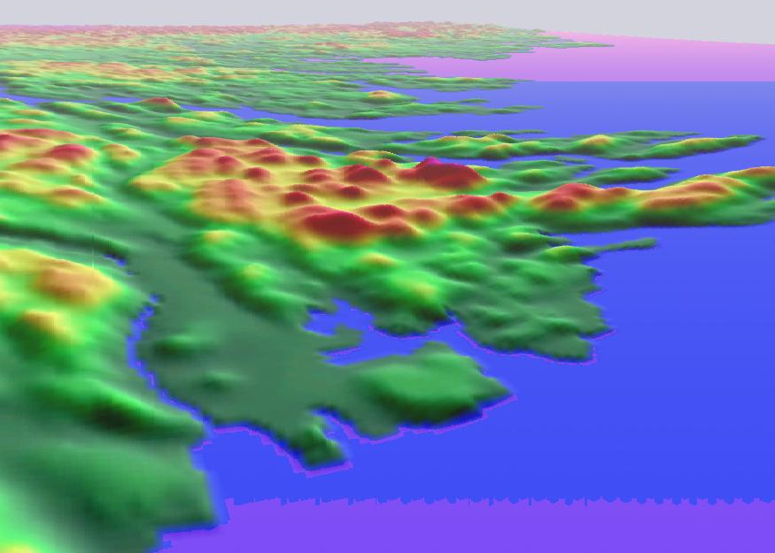 Perspective View of Colour Shaded Relief